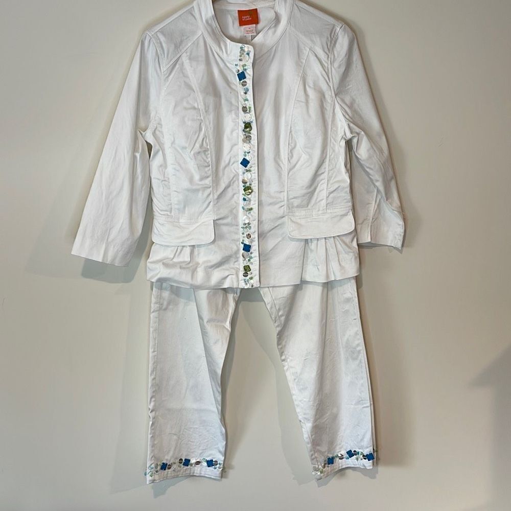 Hearts of Palm Women’s Set 2 Pc Beaded Pant Suit White‎ Size 10